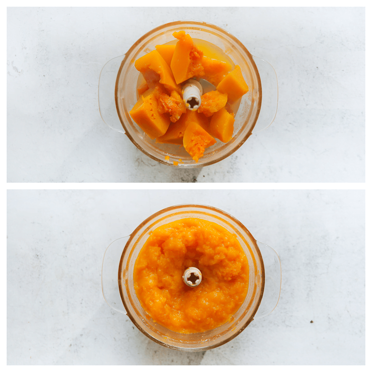 Pompoen fijnmalen in een hakmolen