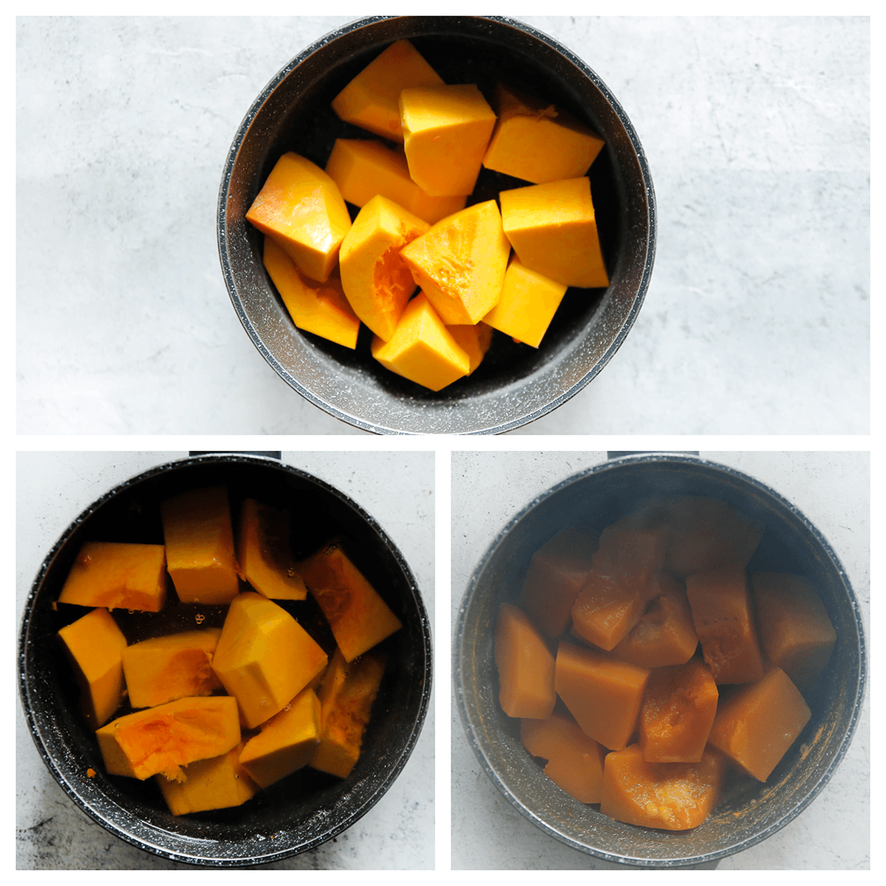 Pompoen zacht koken in een pan met water