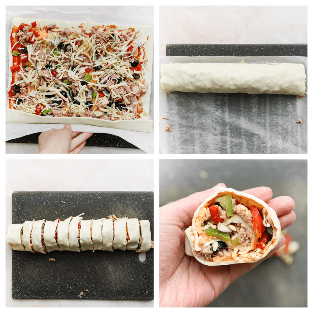 Rol het bladerdeeg in. Snijd in 12 stukken.