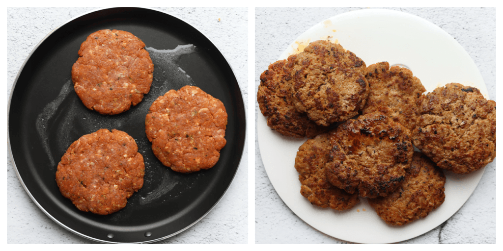 Verhit de roomboter in een koekenpan op middelhoog vuur. Bak de gehaktburgers aan beide kanten gaar.