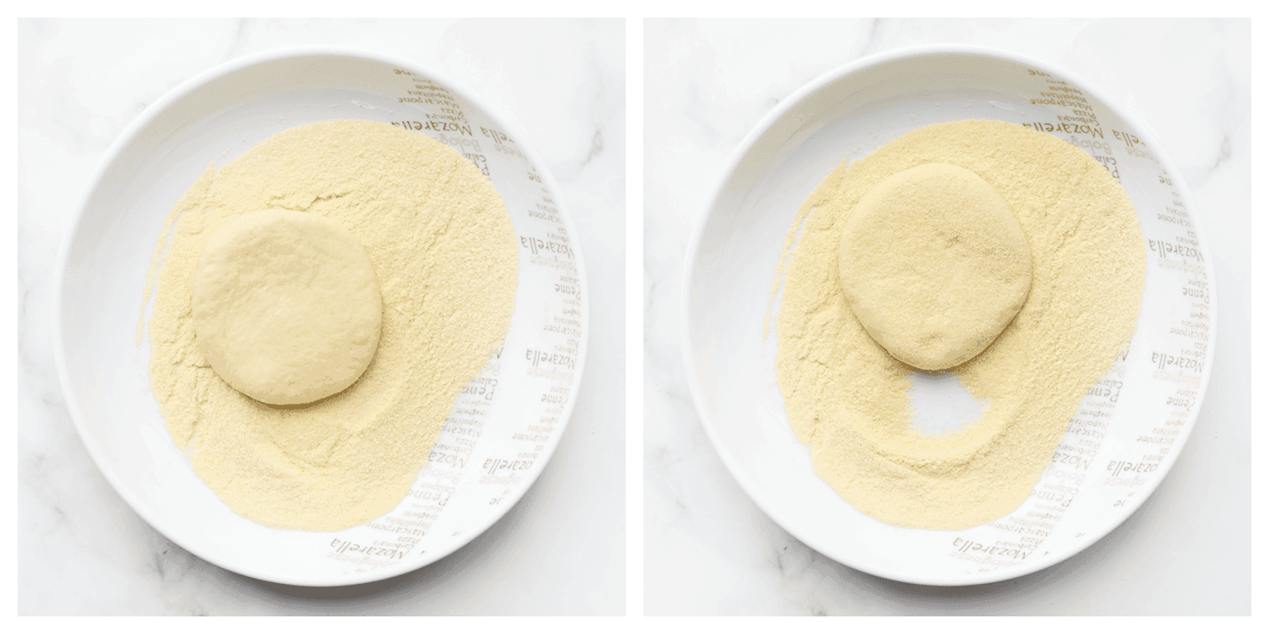 Deeg deppen door de fijne griesmeel aan beide kanten