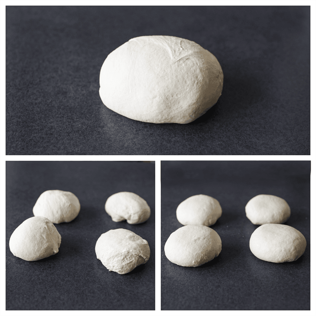 Verdeel het deeg in 4 gelijke stukken (210 gr per stuk).