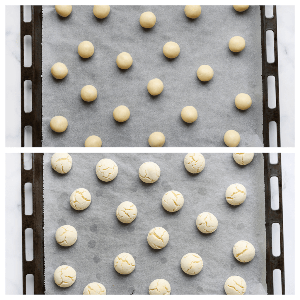 Leg de gevulde maïzenakoekjes op een bakplaat met bakpapier. Zet de maïzenakoekjes in een voorverwarmde oven op 190 ℃. Bak ze 10-15 minuten of tot de onderkant mooi goudbruin is gekleurd. Houd de baktijd zelf in de gaten, want elke oven werkt anders. Laat de koekjes volledig afkoelen.