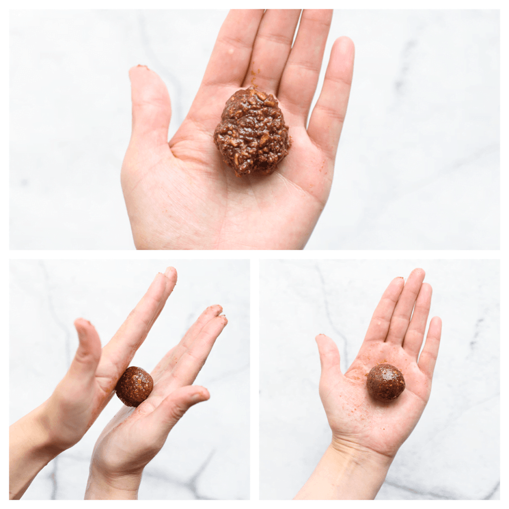 Neem een hoeveelheid van 15 gram van het koekjesdeeg en vorm het tot een bolletje. Herhaal deze stap.