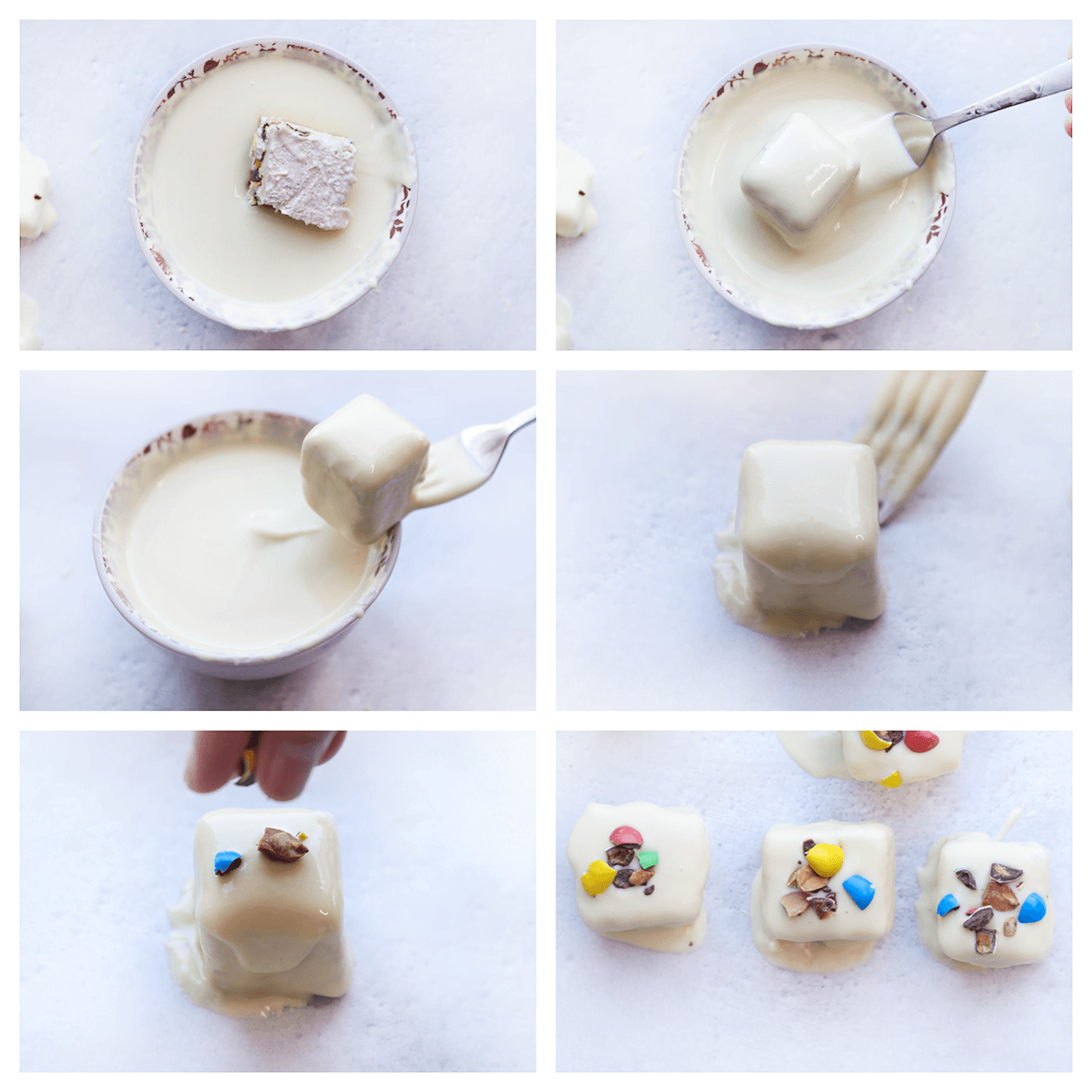 M&M ijs garneren met chocolade naar wens en garneren met chocolade