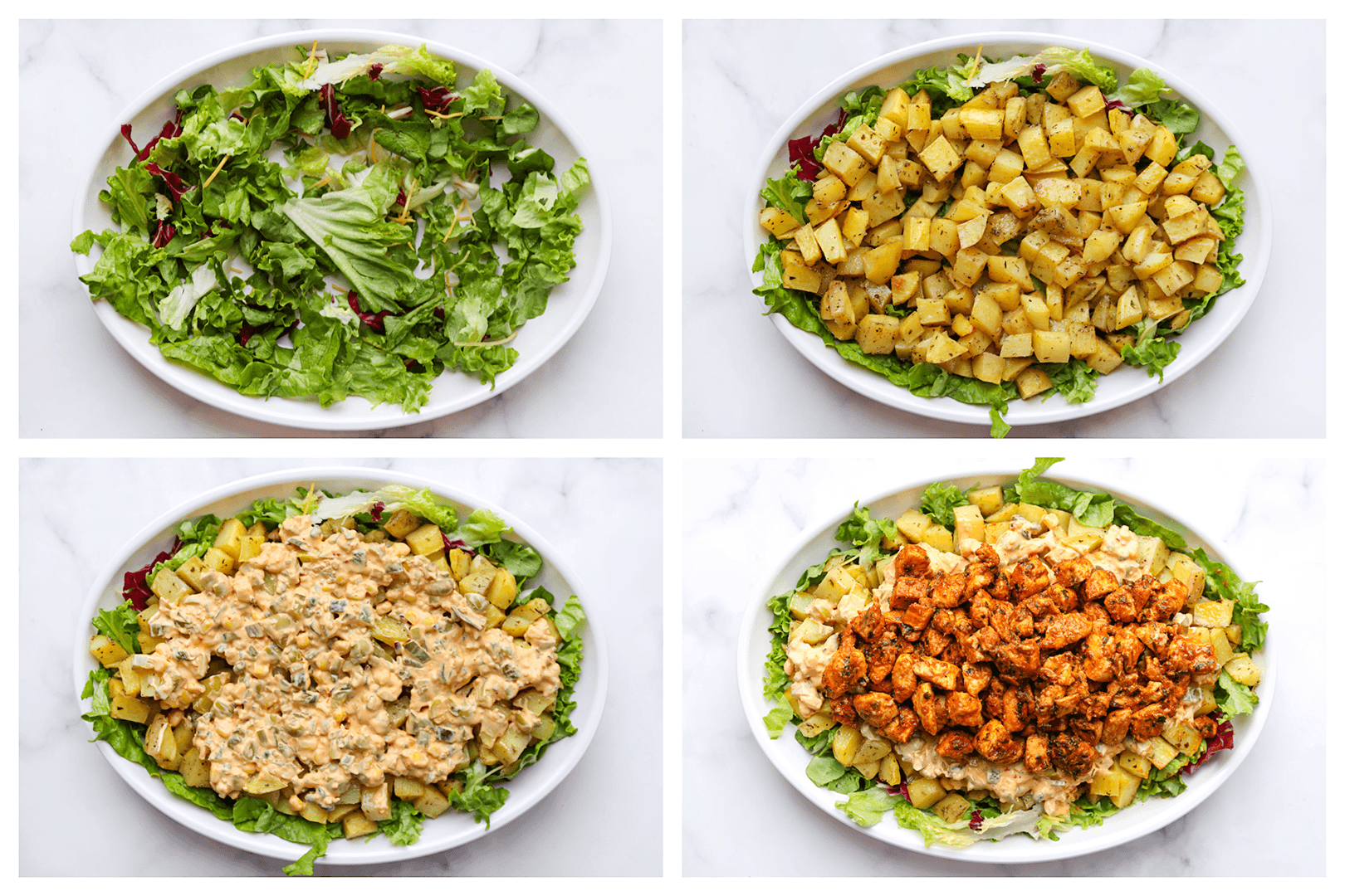 Salade verdelen over een bord