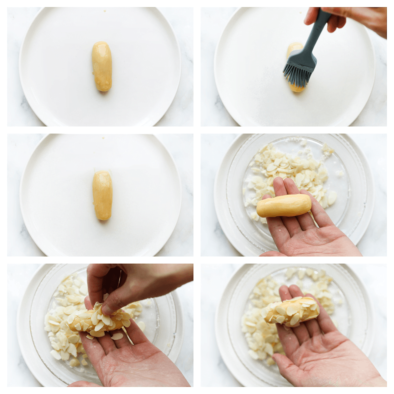 koekje bestrijken met het ei en garneren met amandelschaafsel