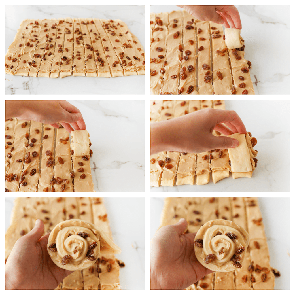 Snijd het deeg met een pizzasnijder of mes in 10 stroken.