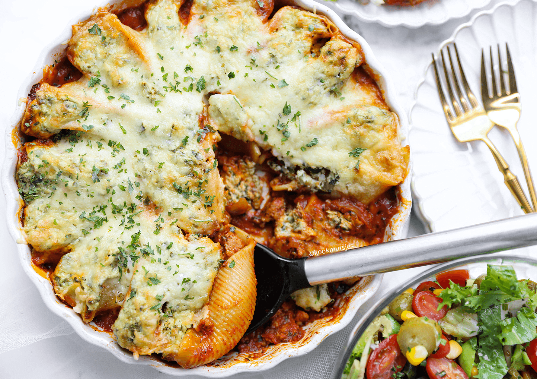 Gevulde pastaschelpen Kookmutsjes