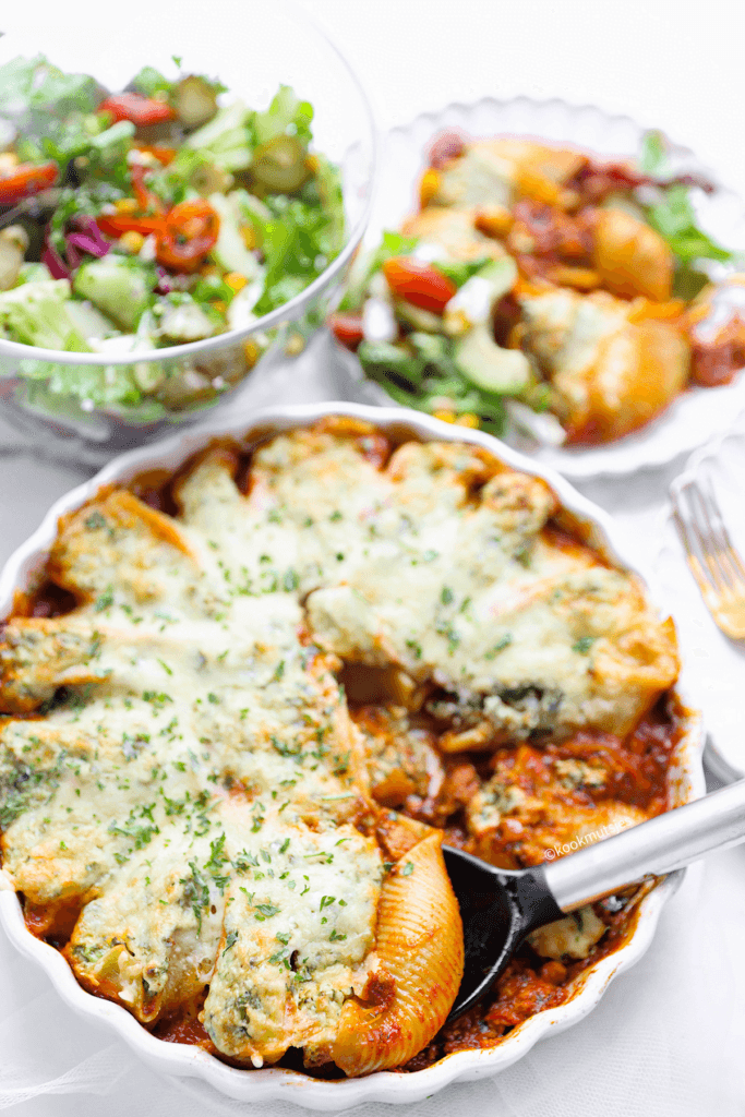 Gevulde pastaschelpen eindresultaat Kookmutsjes