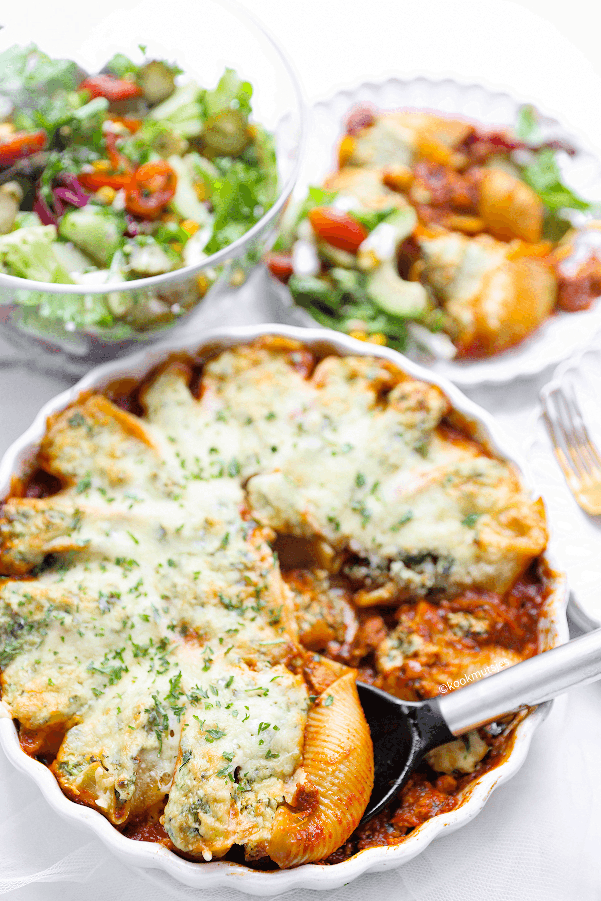 Gevulde pastaschelpen eindresultaat Kookmutsjes