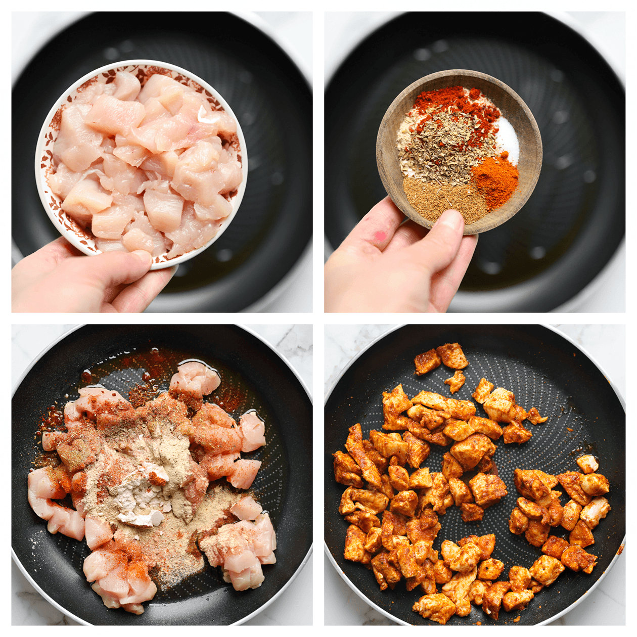 Kip bakken met verse kruiden in een koekenpan