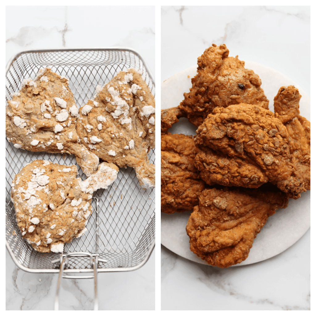 Verhit een laagje zonnebloemolie in een koekenpan op middelhoog vuur en bak de kippenpoten mooi goudbruin (3-4 minuten aan elke kant). Je kunt de kippenpoten ook bakken in een friteuse op 170 ℃. Bak de kippenpoten in ongeveer 3-4 minuten krokant.