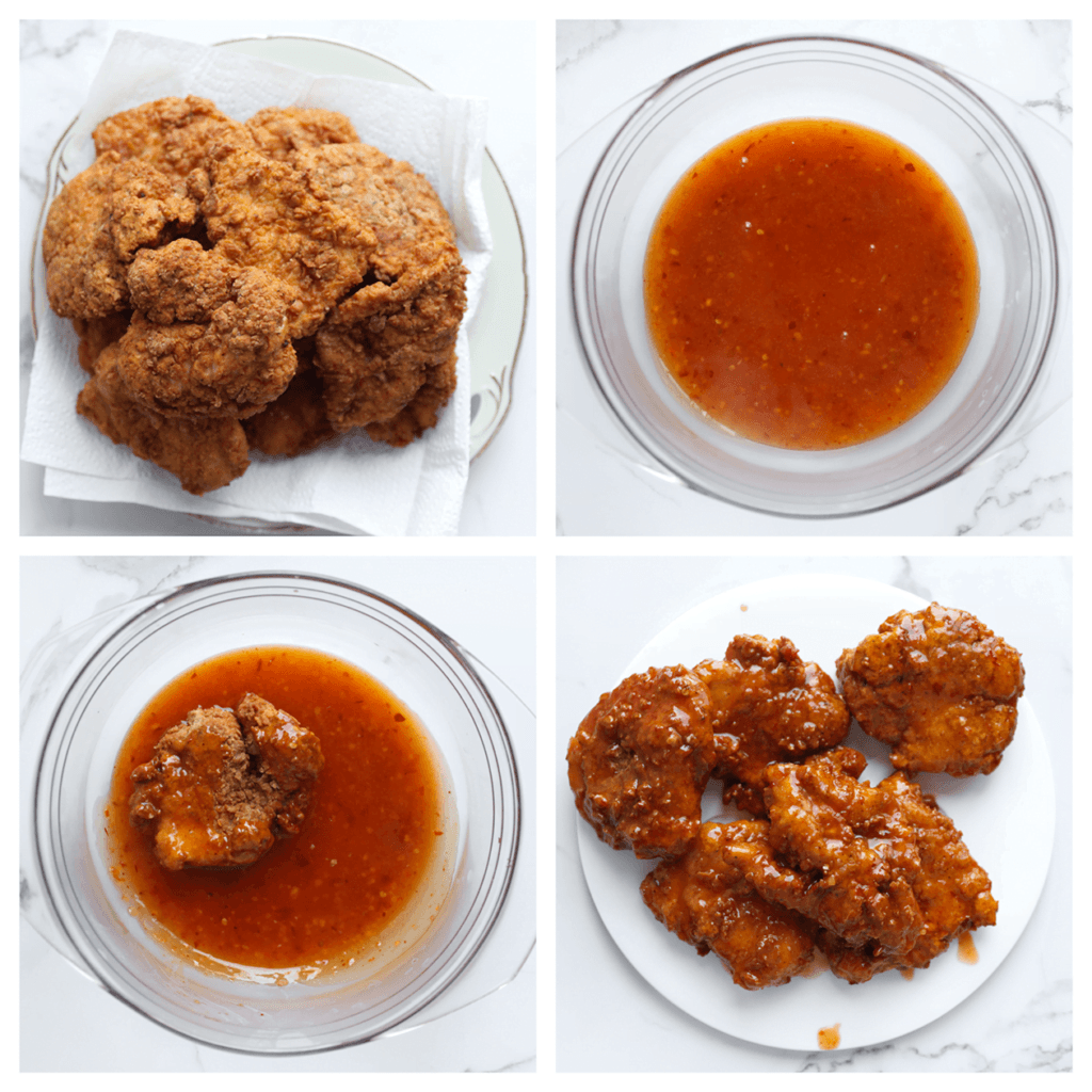 Haal de kipburgers door de sticky saus.