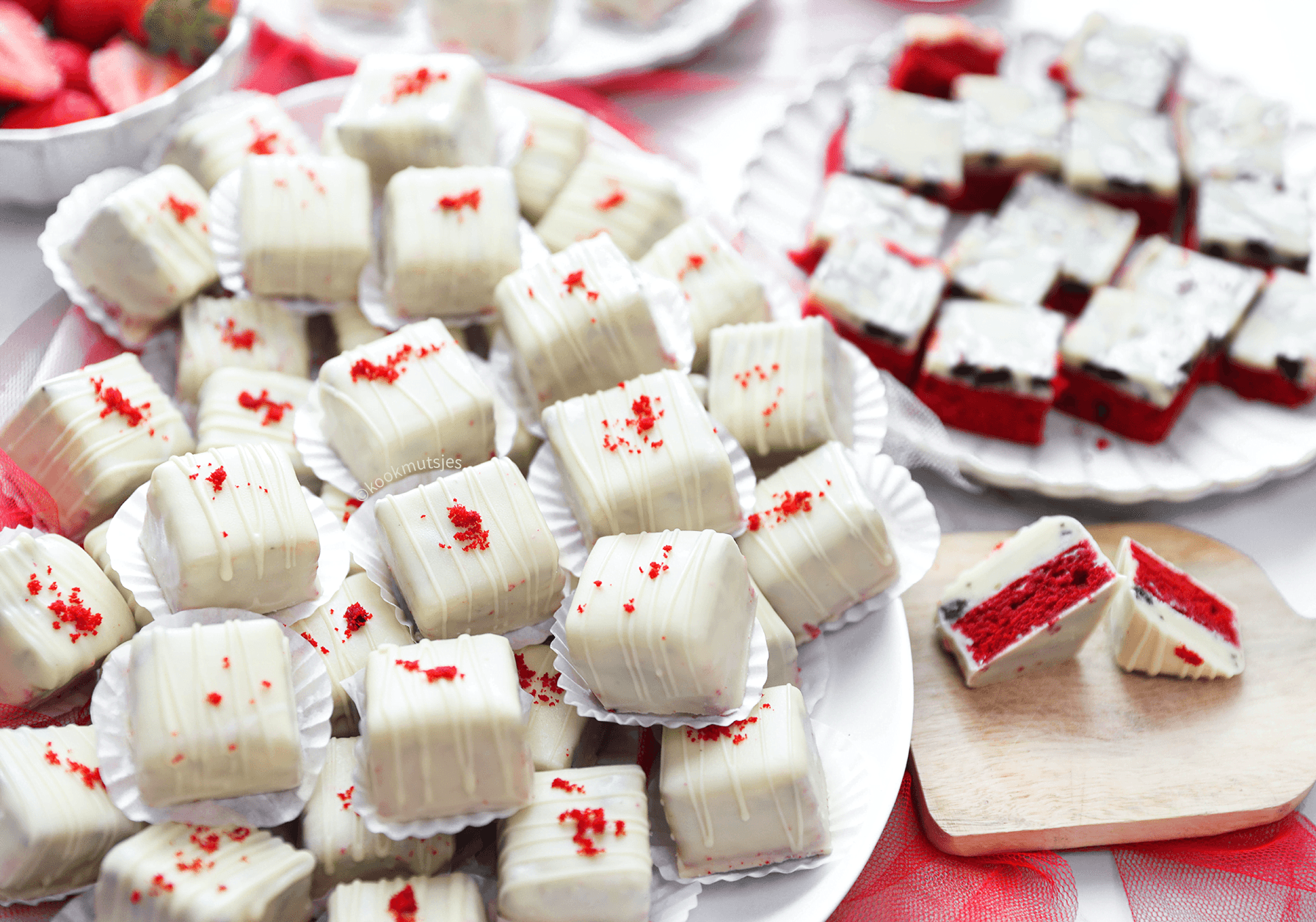 Red velvet brownies met oreo ganache Kookmutsjes