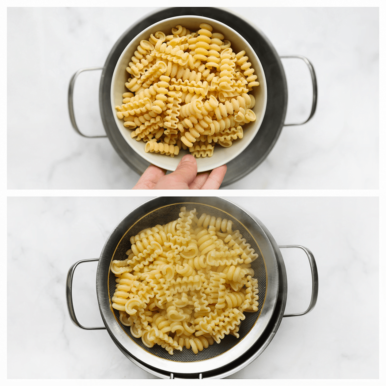 Riccioli gaar koken in een pan met halfvol water