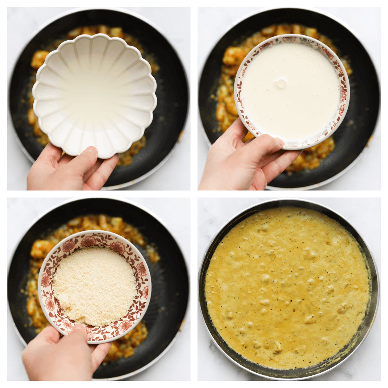 Romige saus koken tot een geheel