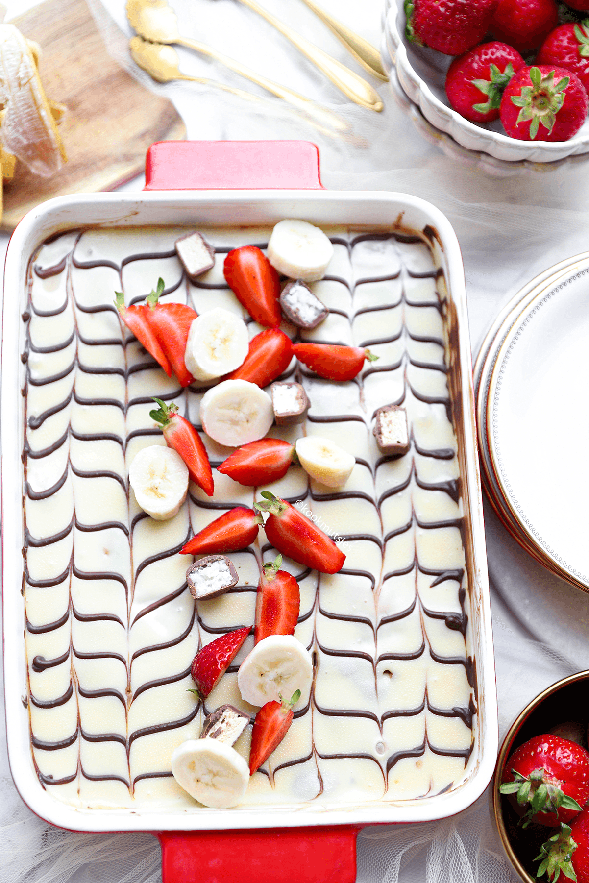 Aardbei banaan dessert eindresultaat Kookmutsjes