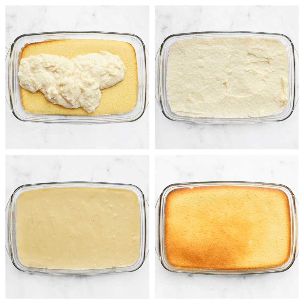 Zet de kokoscake weer in een voorverwarmde oven op 175 ℃ en bak gedurende 30 minuten. Houd de baktijd zelf in de gaten, want elke oven werkt anders.