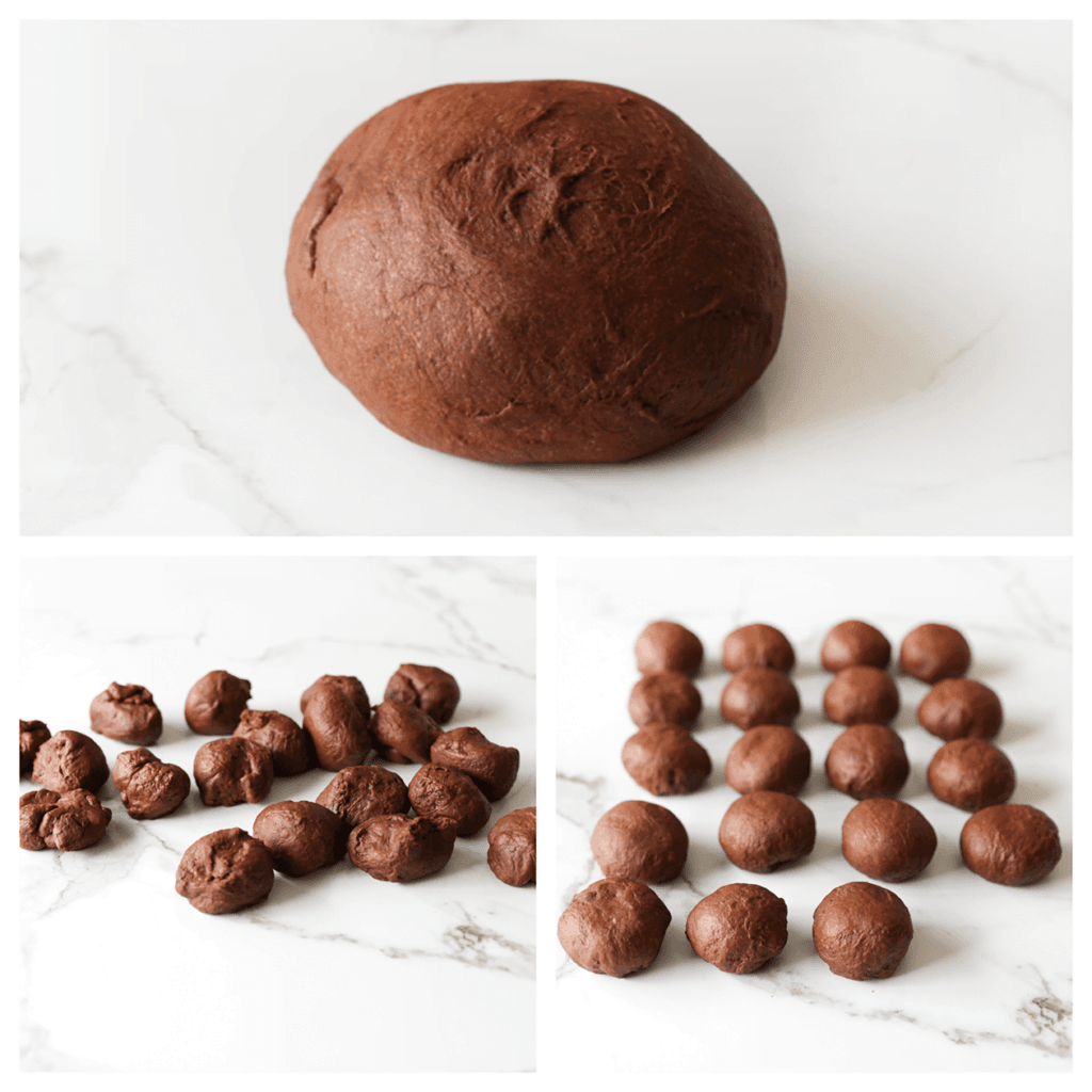 Verdeel het deeg in 20 bollen (34 gram per stuk). Vorm de bollen mooi rond.