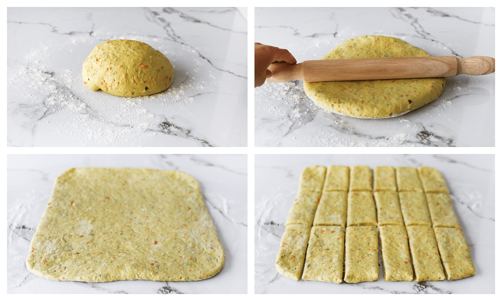 Deeg uitrollen en in stukken snijden