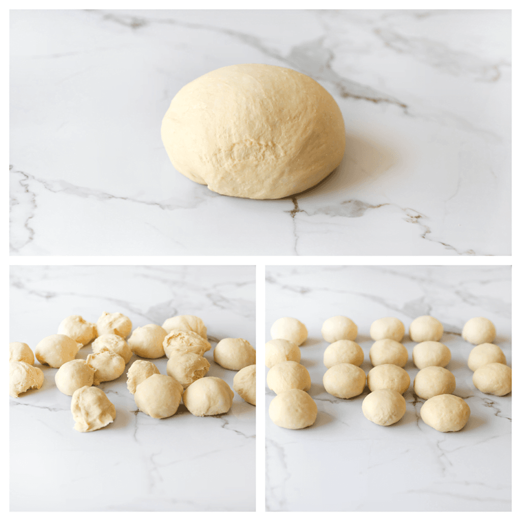 Verdeel het deeg in 18 stukken en vorm er mooie ronde bolletjes van.