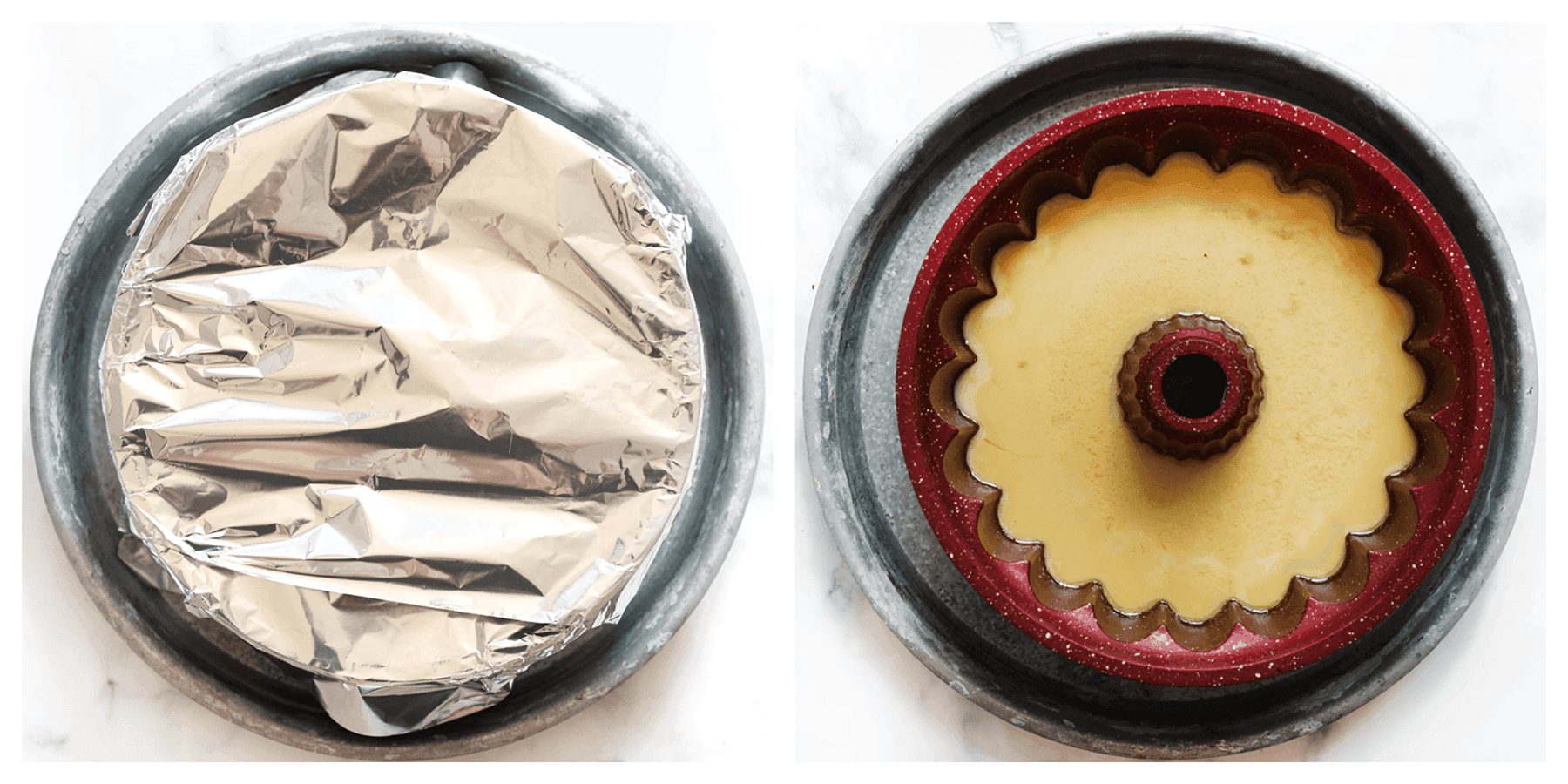 Flan in waterbad bakken