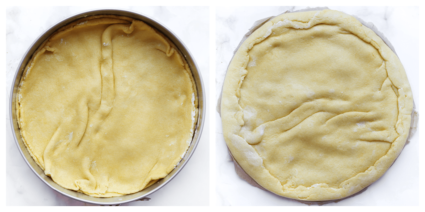 Harcha deeg verdelen over de bakvorm