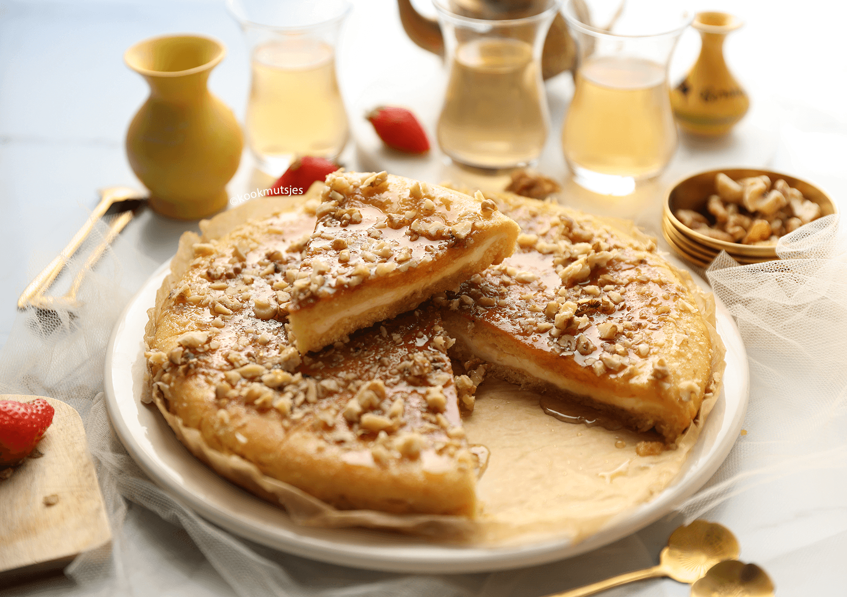 Harcha met roomkaasvulling en honing Kookmutsjes