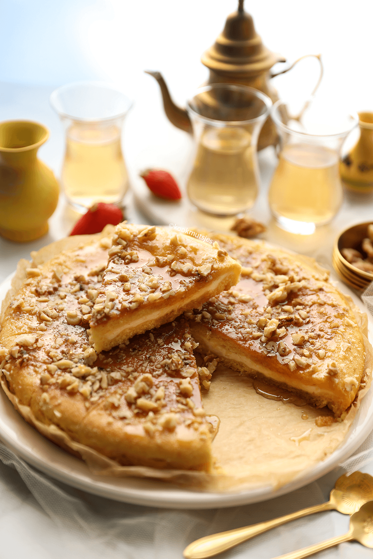 Harcha met roomkaasvulling en honing eindresutlaat Kookmutsjes