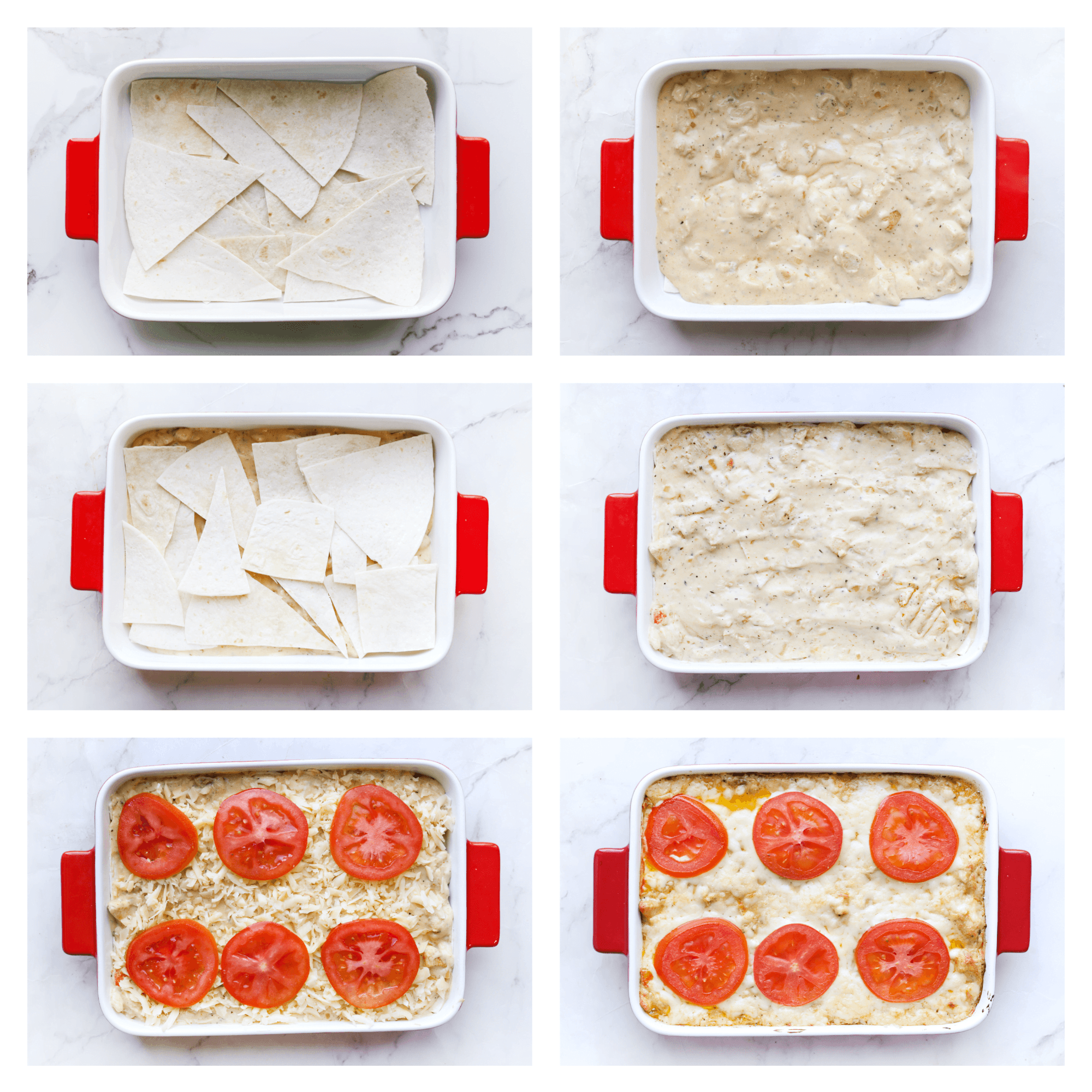 Wrapstukjes en het kipmengsel verdelen over een ovenschaal en bakken in de oven