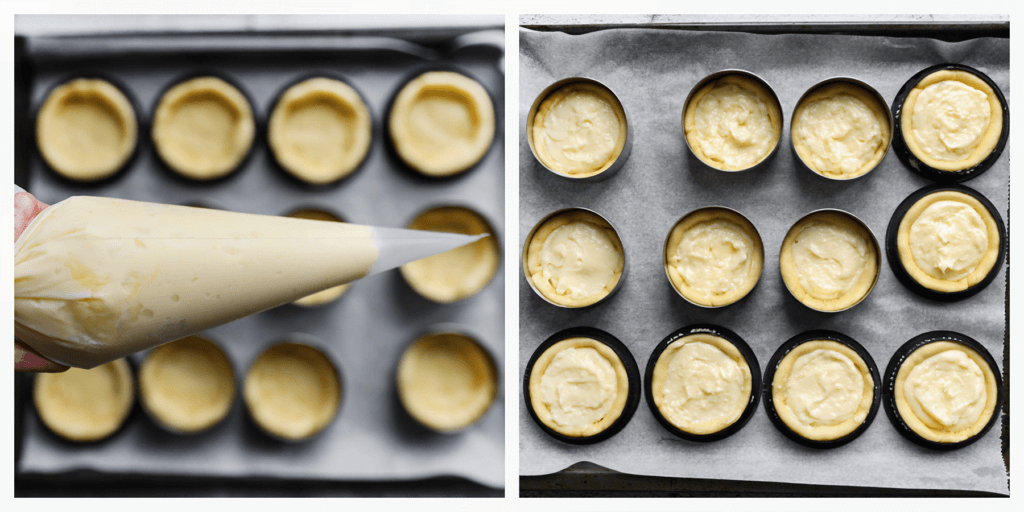 Vul het goed gerezen deeg met de gele room.