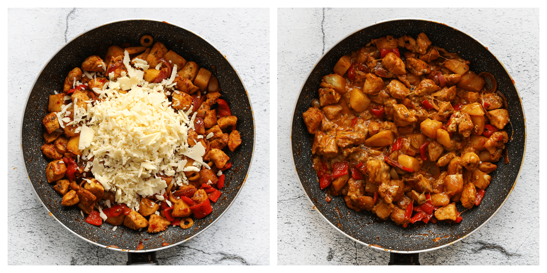 Geraspte kaas toevoegen aan het kipmengsel