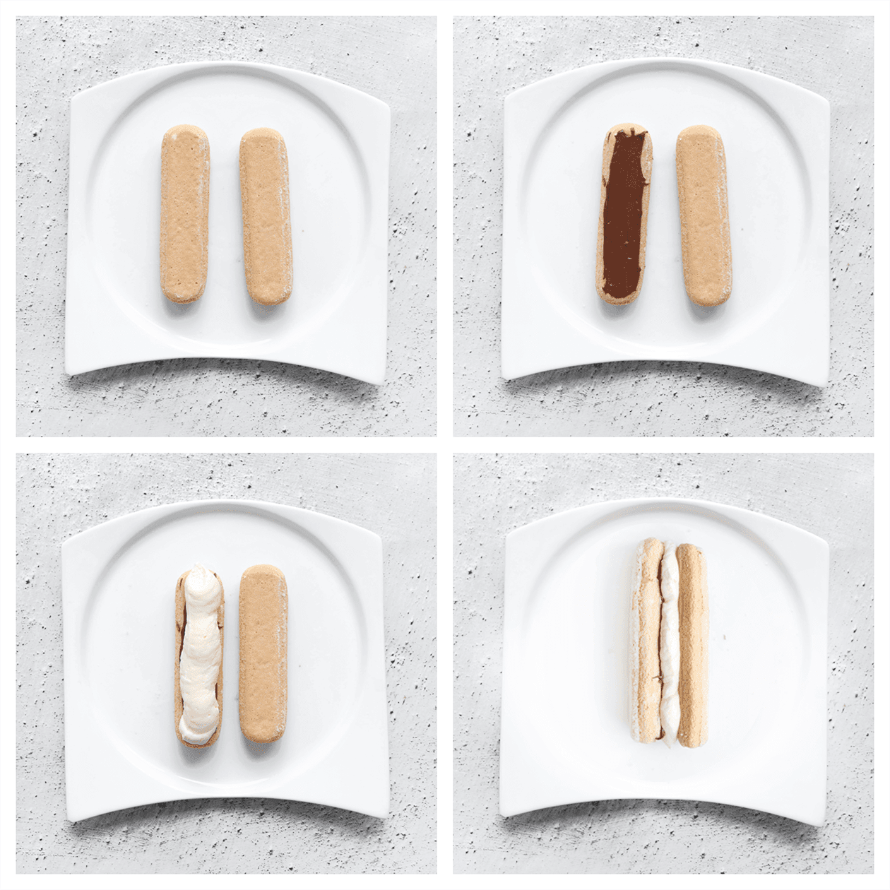 Lange vingers vullen met chocoladepasta en room