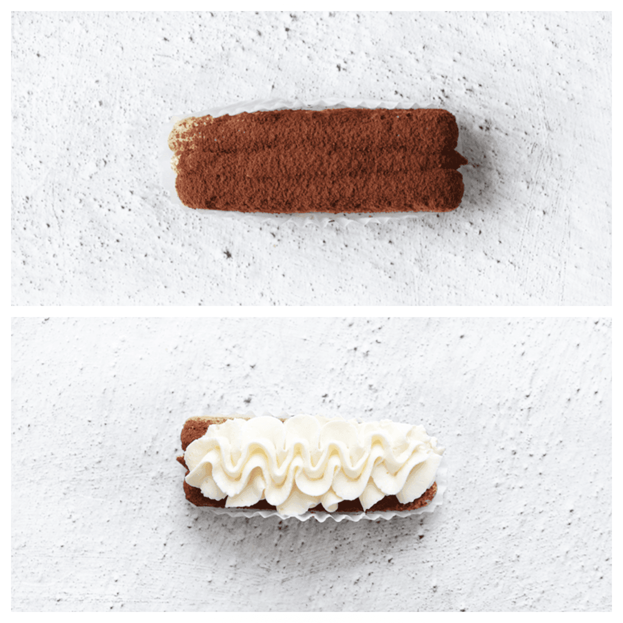 Tiramisu gebakjes garneren met een toefje room