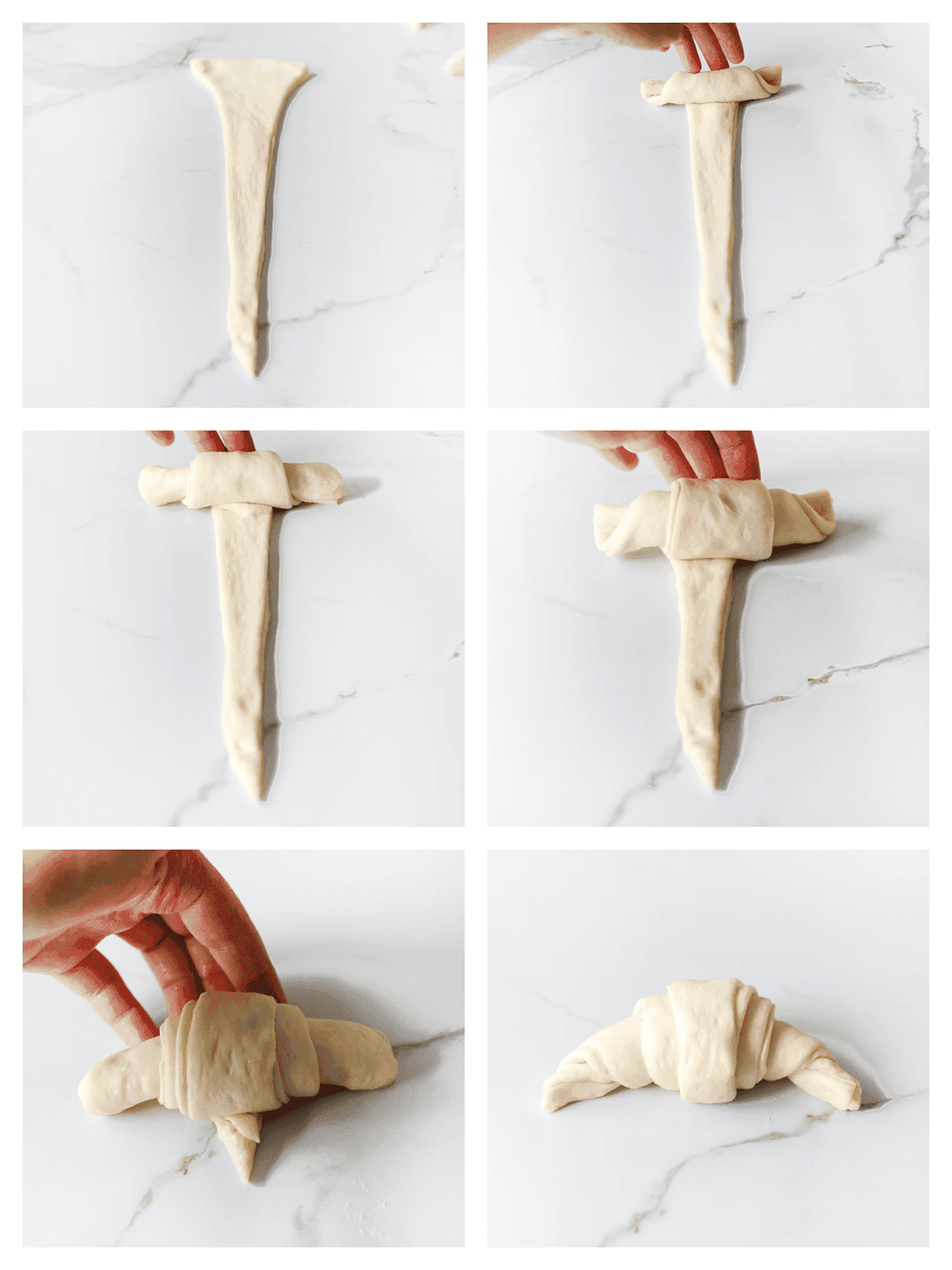 Broodje inrollen tot de vorm van een croissant