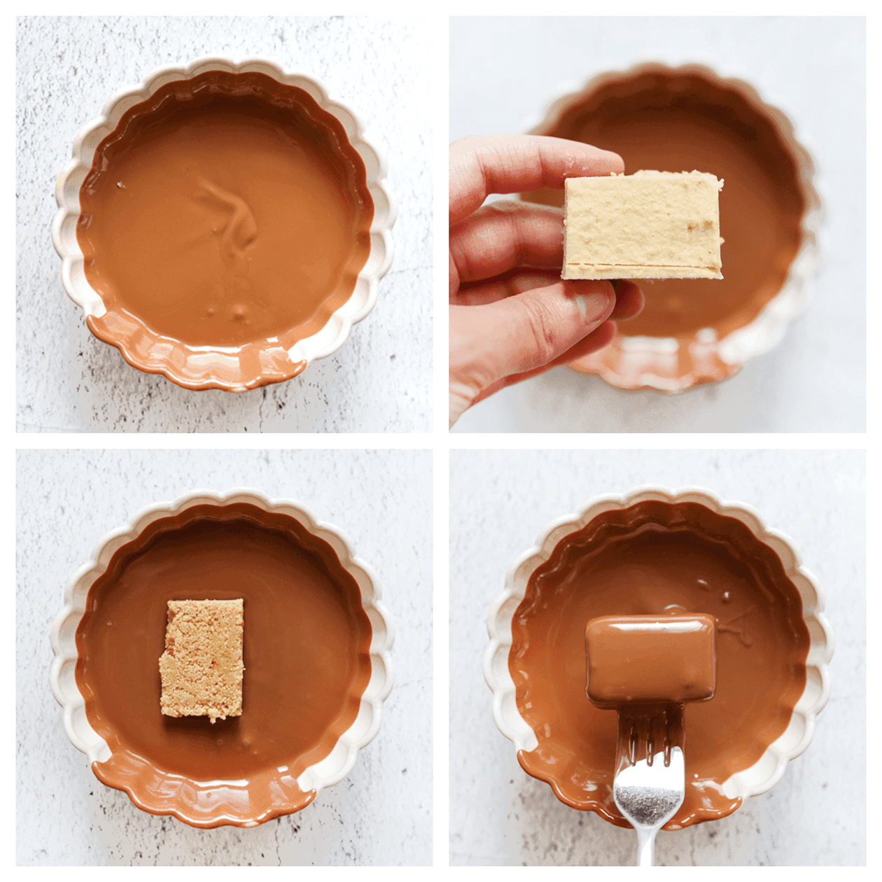 Bueno koekjes door de gesmolten chocolade halen