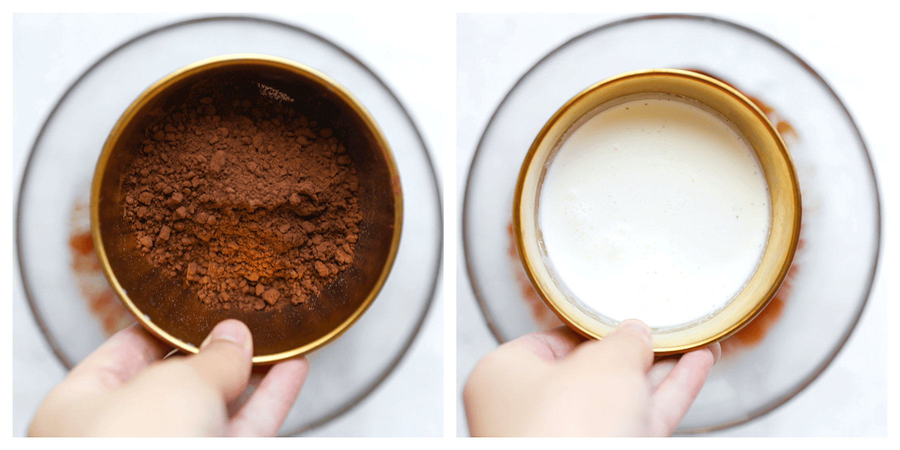 Cacaopoeder en slagroom toevoegen