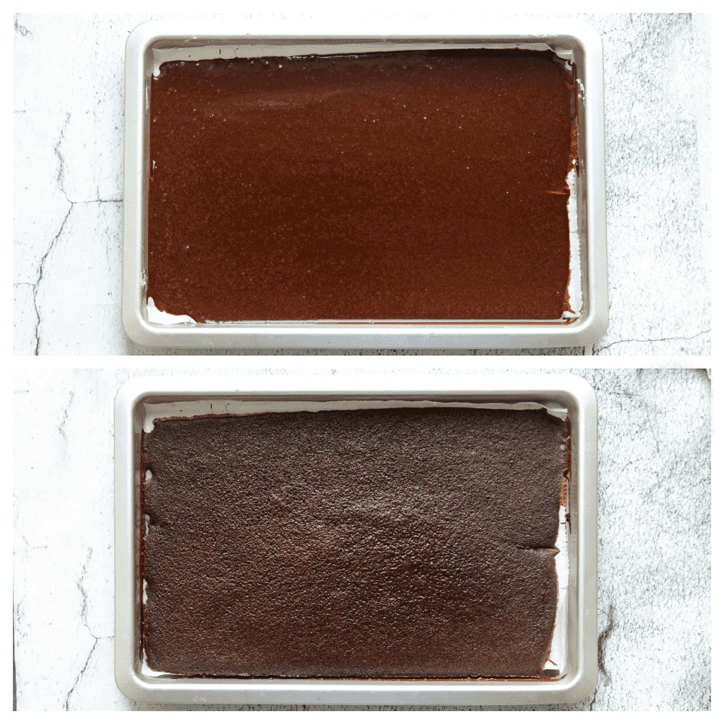 Giet 300 gram van dit chocoladebeslag in een bakvorm, zorg ervoor dat je bakpapier gebruikt om aanbakken te voorkomen. Plaats de bakvorm in een voorverwarmde oven op 175 ℃ en bak 7-10 minuten. Haal de chocoladecake voorzichtig uit de oven.