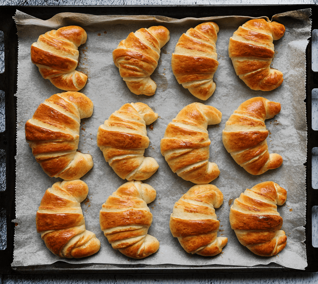 Plaats de croissantbroodjes in een voorverwarmde oven op 200 ℃. Bak ze gedurende 10-15 minuten, of totdat de broodjes mooi goudbruin zijn gekleurd. Houd de baktijd zelf in de gaten, want elke oven werkt anders.