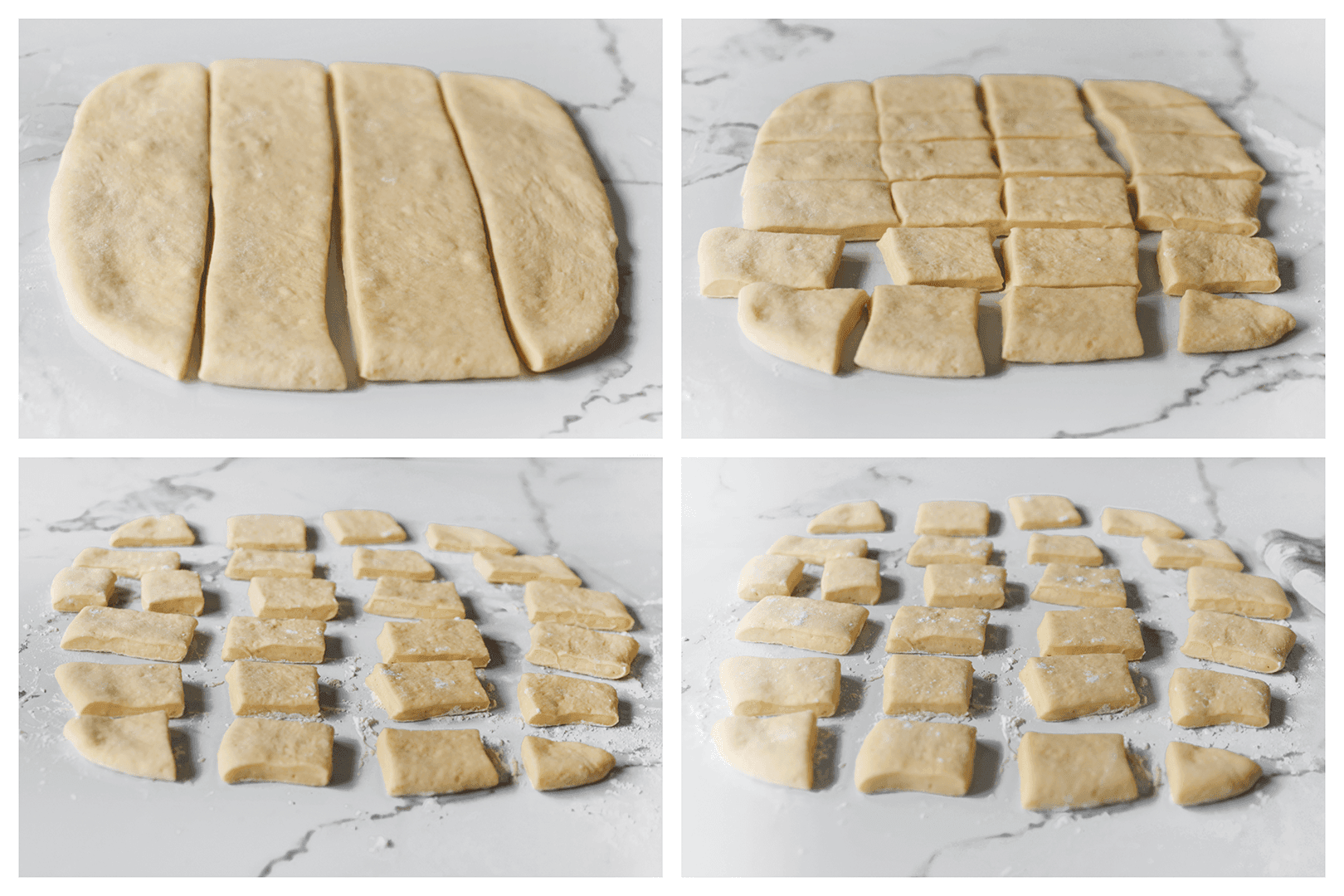 Deeg snijden in stukken en laten rijzen