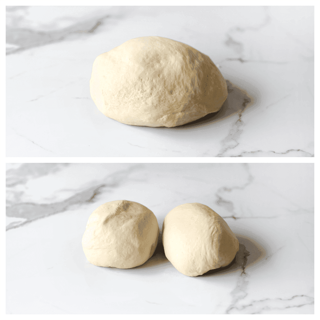 Verdeel het deeg in twee stukken.