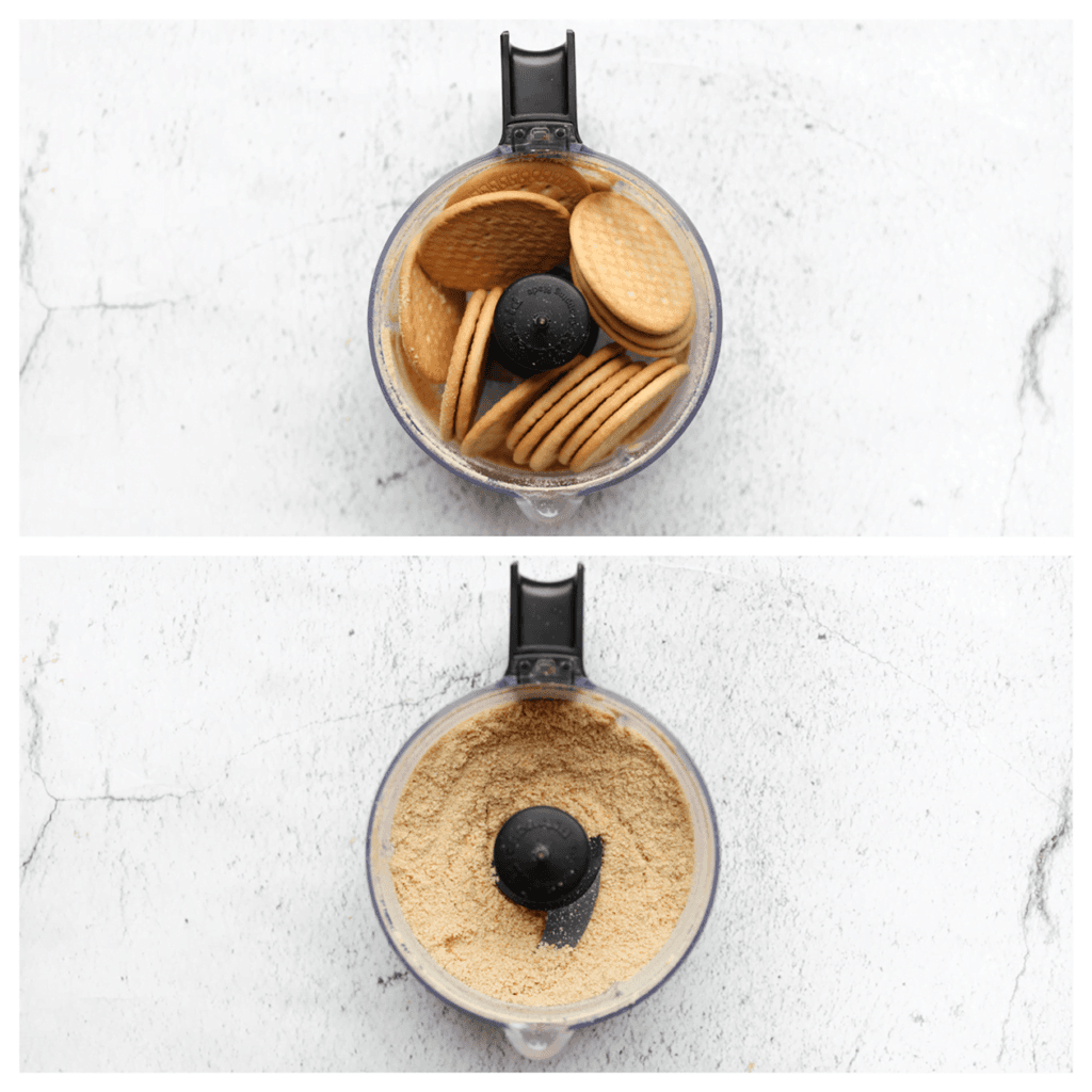 Doe de Maria biscuit in een hakmolen en maal ze fijn.