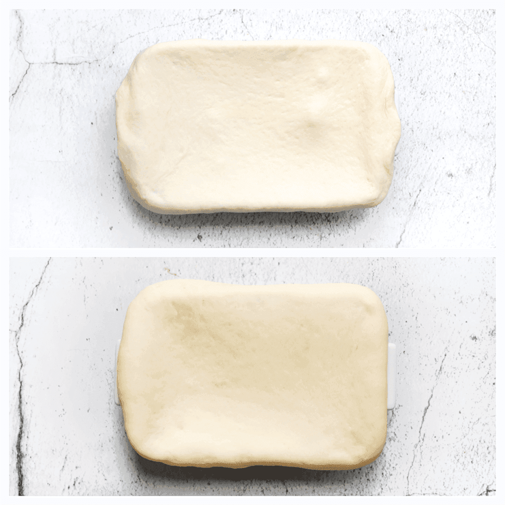 Laat het deeg nogmaals 30 minuten rijzen, of totdat het in omvang is verdubbeld.