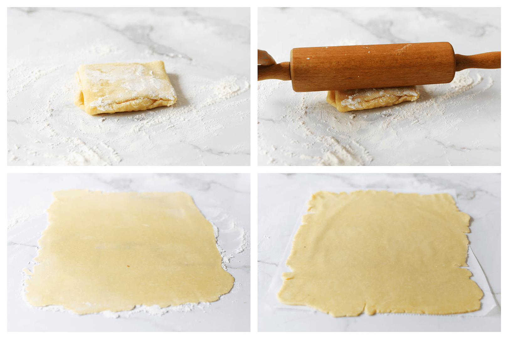 Deeg uitrollen en leggen op een vel bakpapier