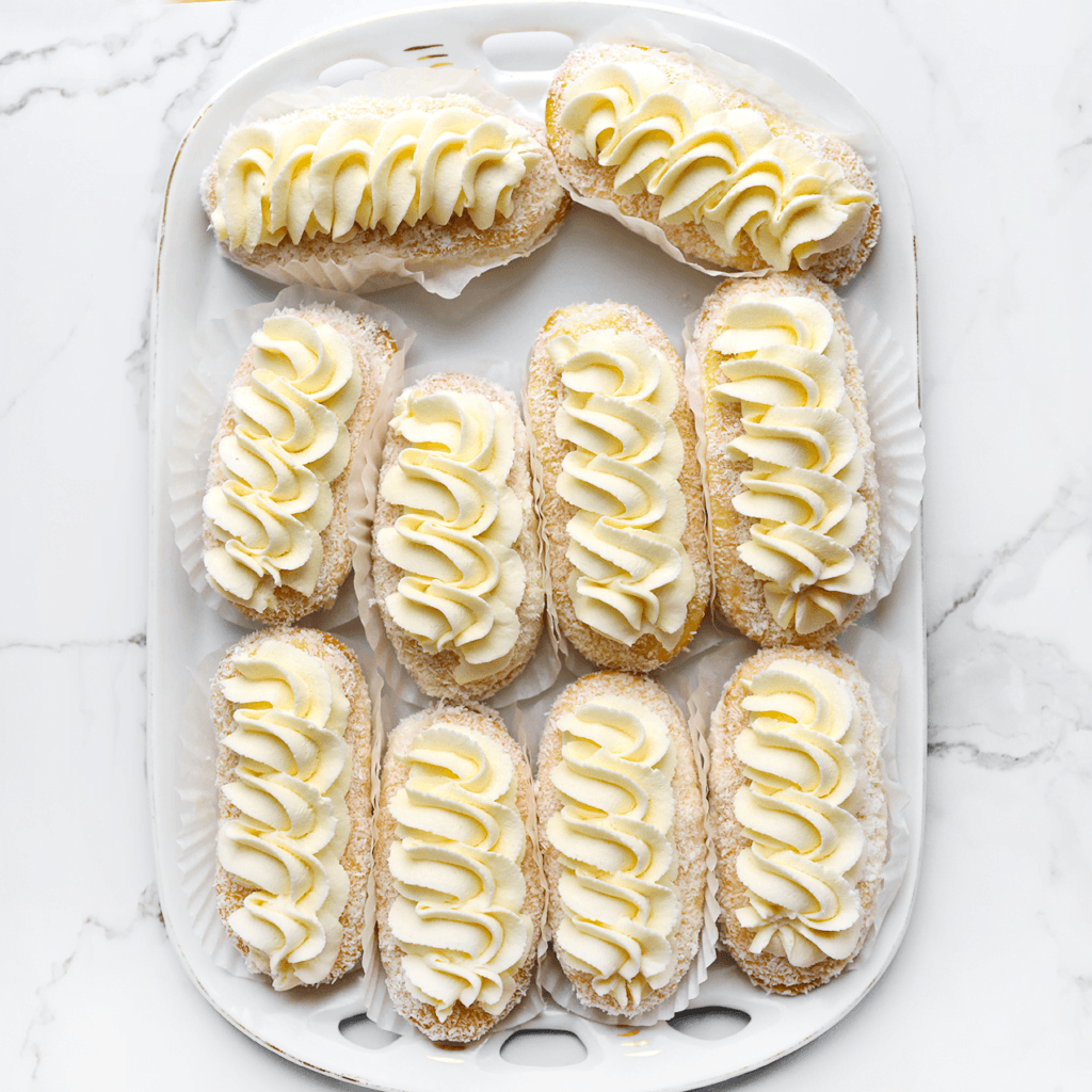 Garneer met een toefje room. Indien gewenst, kun je ze nog decoreren met vers fruit.