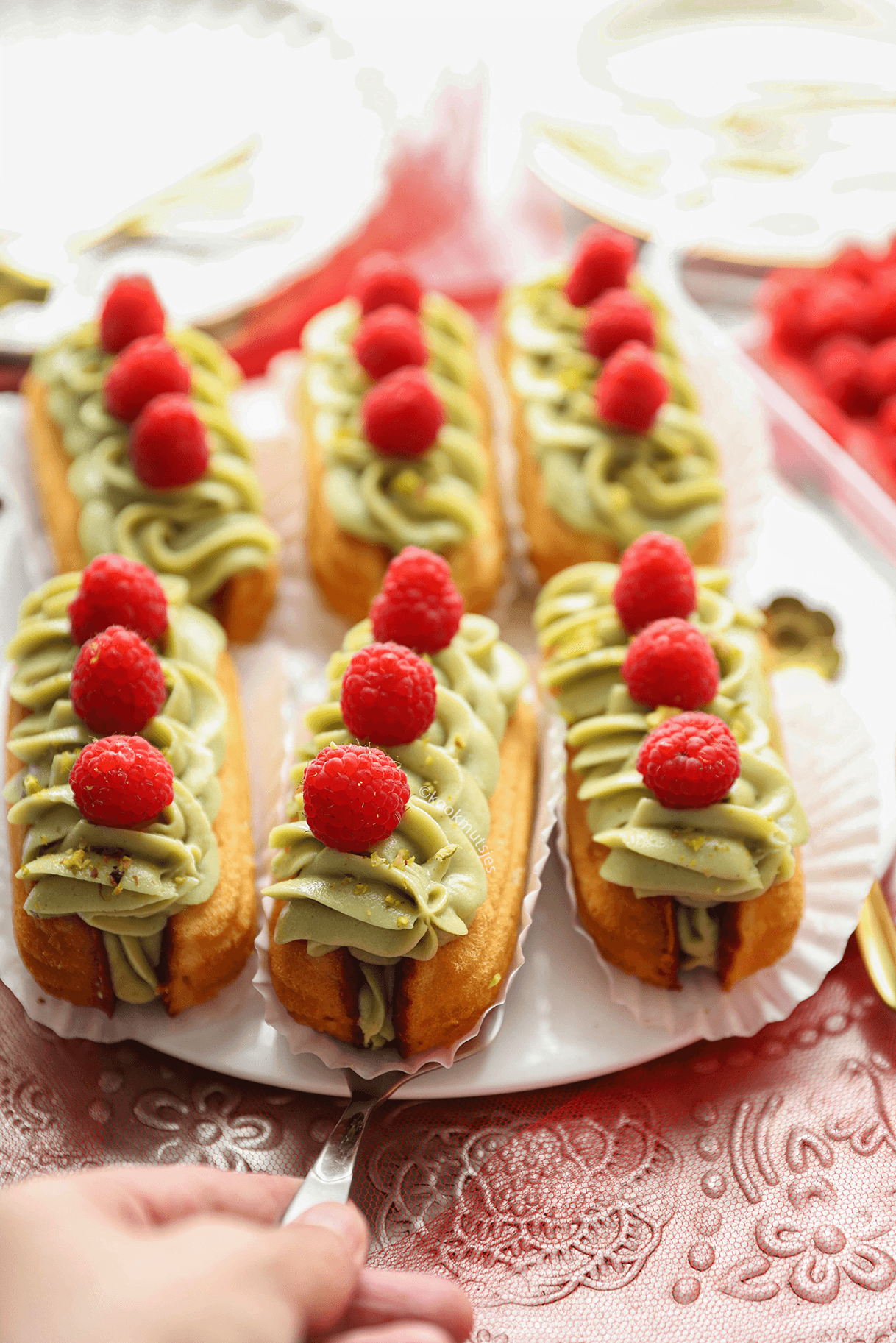 Pistache gebakjes (no bake) eindresultaat Kookmutsjes