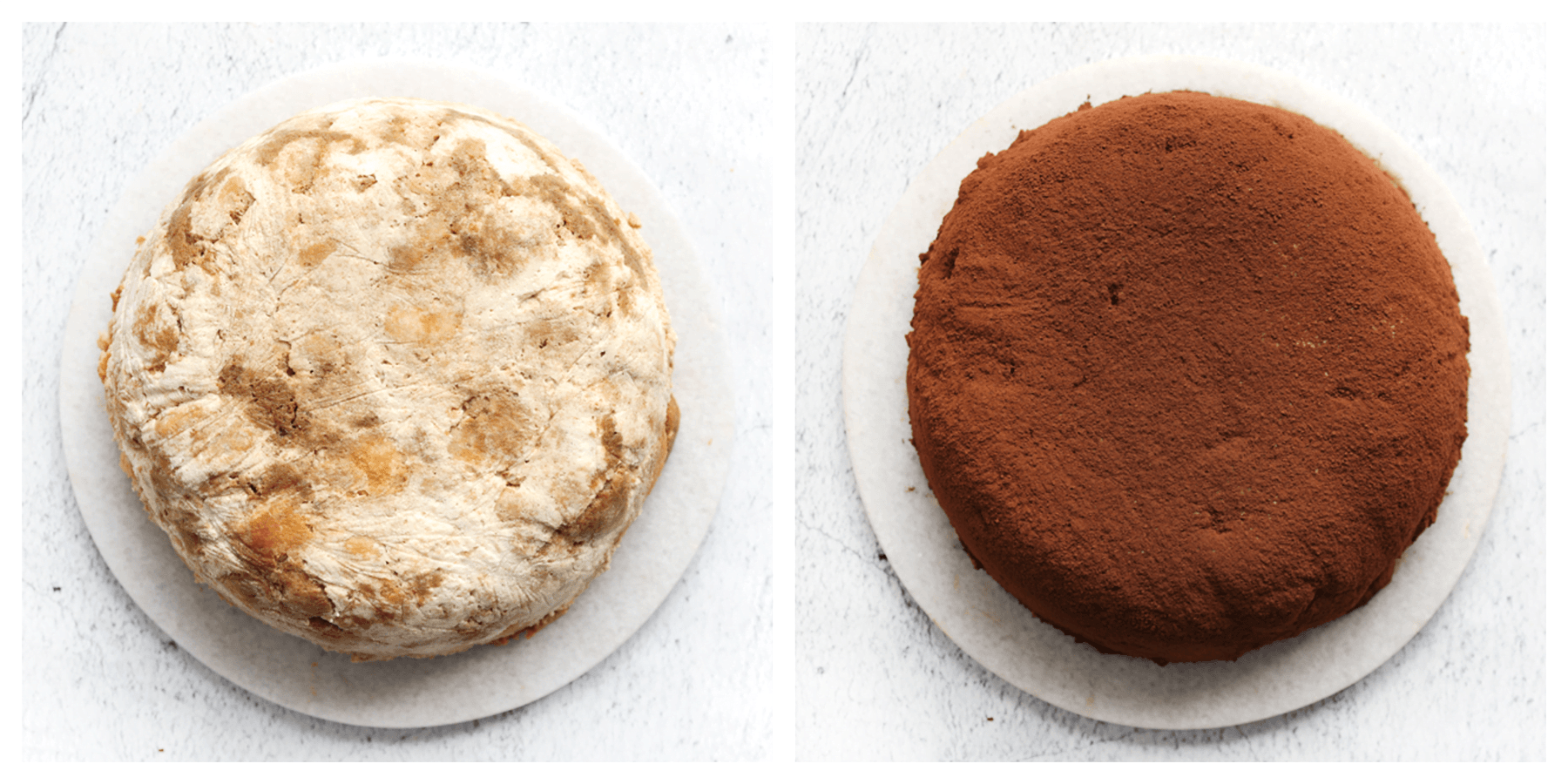 Romige taartje garneren met cacaopoeder