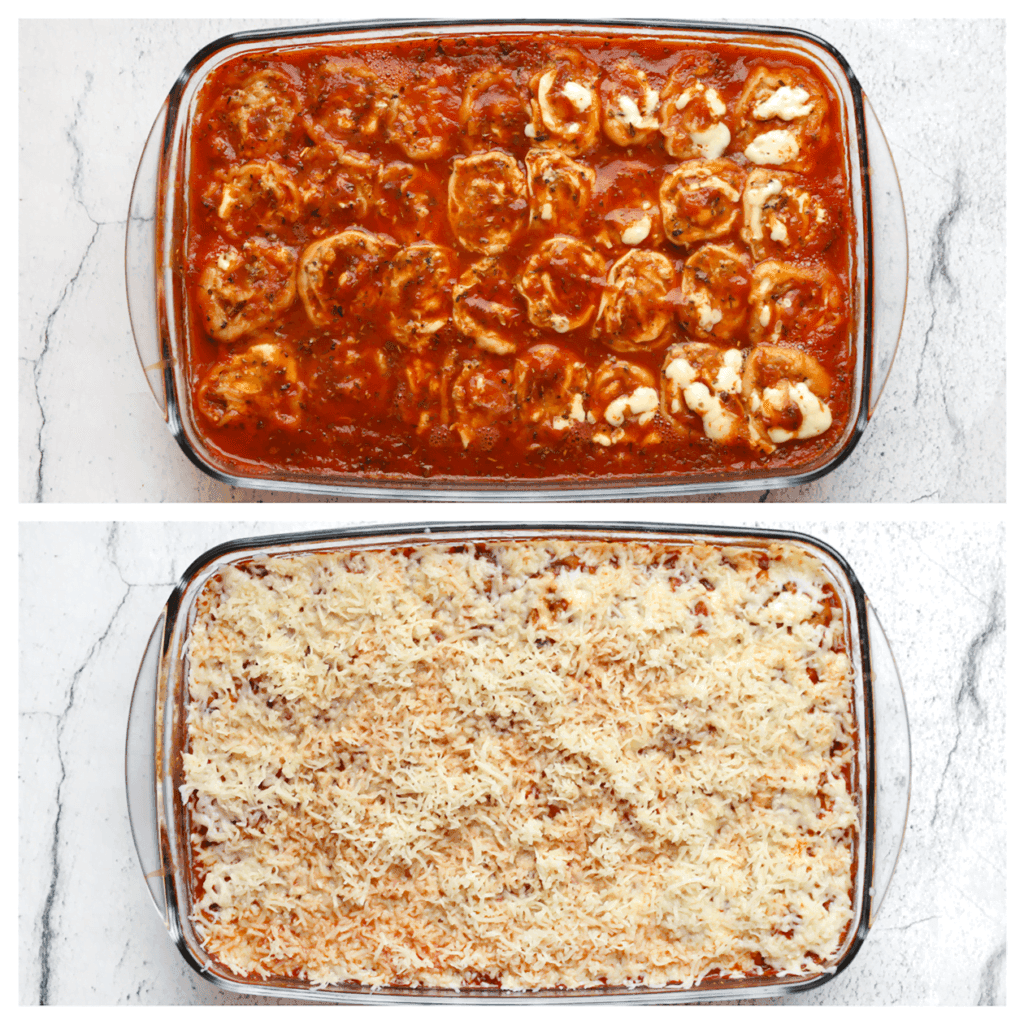 Haal voorzichtig de ovenschaal uit de oven, verwijder de aluminiumfolie en het bakpapier. Strooi er geraspte kaas over.