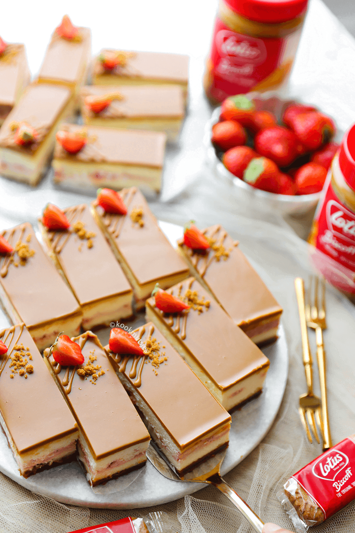 Speculoos aardbeien cheesecake eindresultaat Kookmutsjes